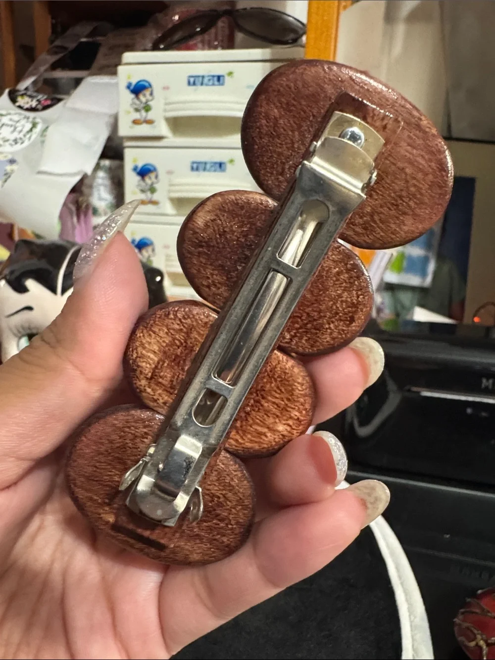 Wooden vintage Oval hair barrette